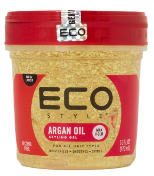 Orange och beige behållare av Eco Style Argan Oil stylinggel, 16 oz, alkoholfritt, för alla hårtyper.