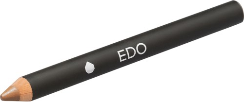 Een zwarte make-uppotlood met een beige punt en de tekst 'EDO'.