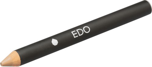 Een zwarte houten potlood met een klein wit symbool en het woord 'EDO'.