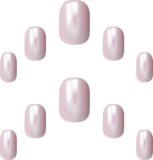 Multiple pale pink glossy nails arranged in a star pattern on a white background.