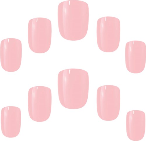 Eine Gruppe rosa künstlicher Nägel, die in einem Kreis mit etwas Abstand angeordnet sind.
