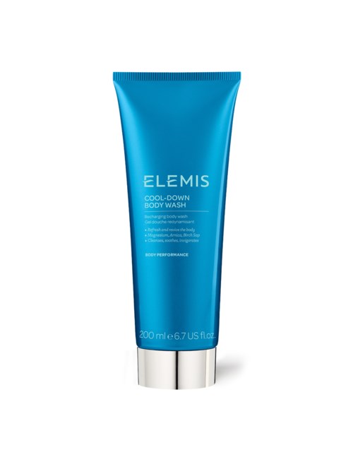 Blue tube of Elemis Cool-Down Body Wash, 200ml, with silver cap, designed for refreshing skin.