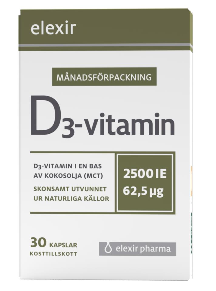 Elexir pharma D3 Vitamin 2500IE, 30 kapslar