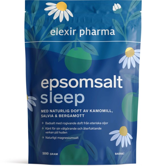 Blaues Paket mit Gänseblümchen und grünen Blättern, zeigt Produktname und Details zu natürlichen Inhaltsstoffen und Magnesium.