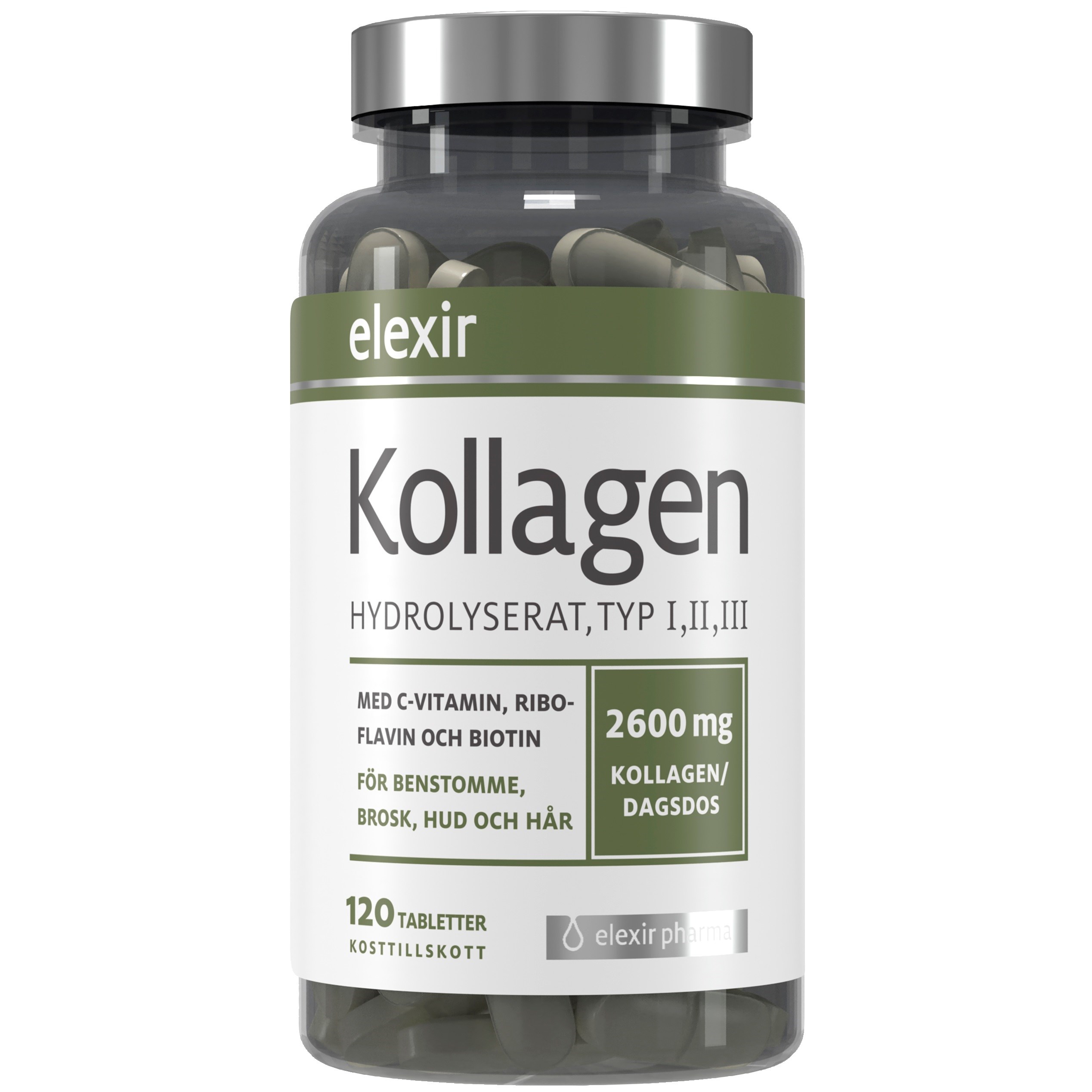 Elexir Pharma Kollagen Hydrolyserat Typ I,II,III 120 st