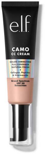 En tube med e.l.f. Camo CC Cream, beige farge, med SPF 30, for fargekorrigering og full dekning.