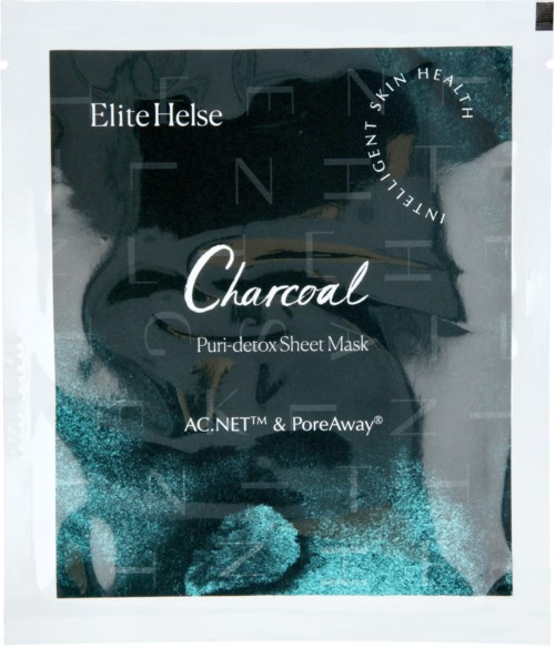 Charcoal Puri-detox sheet mask EliteHelse-luomimaskina, keskittyen ihoon, terveyteen ja ihonhoitoon.