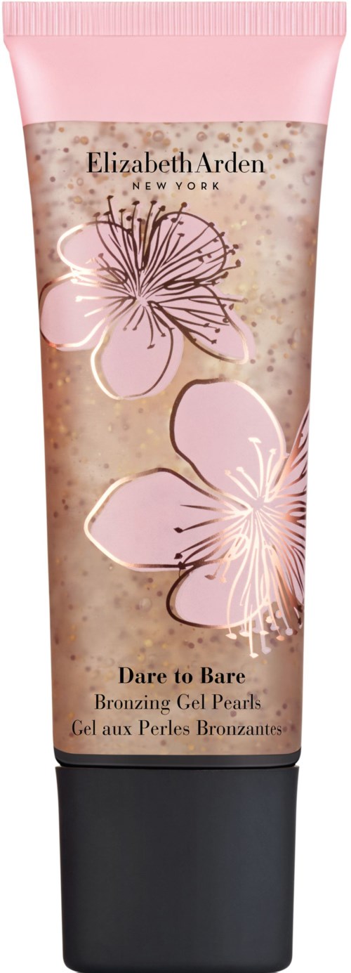 En rosa og beige tube med blomster og tekst, sannsynligvis et kosmetikkprodukt fra Elizabeth Arden.