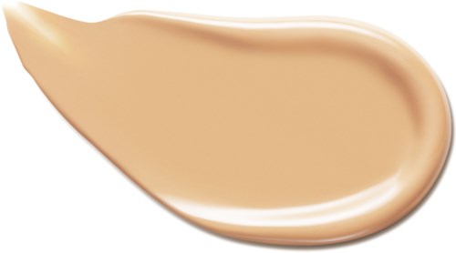 En beige flytende fundament-smøring med en glatt finish og jevn tekstur.