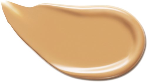 Eine cremige beige Flüssigkeit, glatt mit sanften Kurven, vor weißem Hintergrund.