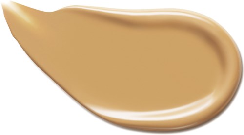 En beige farget mengde væske med glatt, skinnende tekstur, formet som en tåre med en avrundet ende.