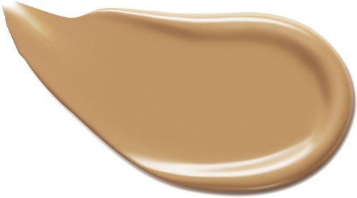 Et lag med beige sminke eller foundation. Glatt, litt glansfullt, med en avrundet kant.