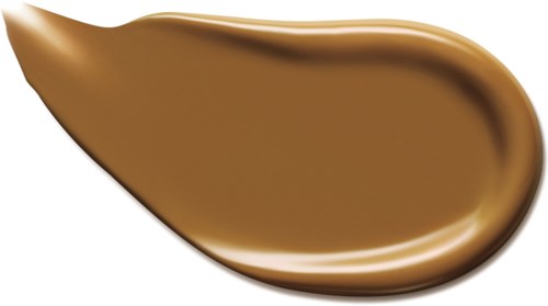 En glatt, langstrakt stripe av brun krem eller saus på en svart bakgrunn.