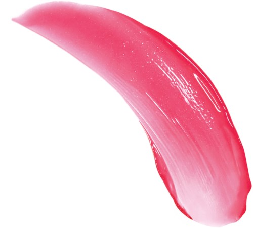 En rosa, kurvig penseldrag med glänsande, glansiga ytor och ojämna kanter.
