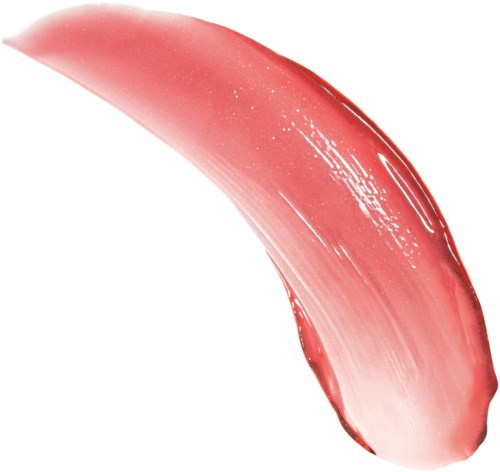 Ett tjockt, böjt streck av rosa-ljusröd läppstift med glänsande yta.