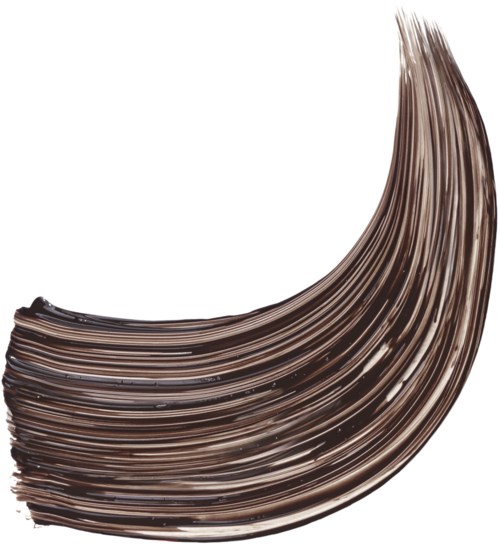 Et tykt, buet strøk med brune og beige farger, som ligner et bredt penselstrøk eller en kremaktig virvel.