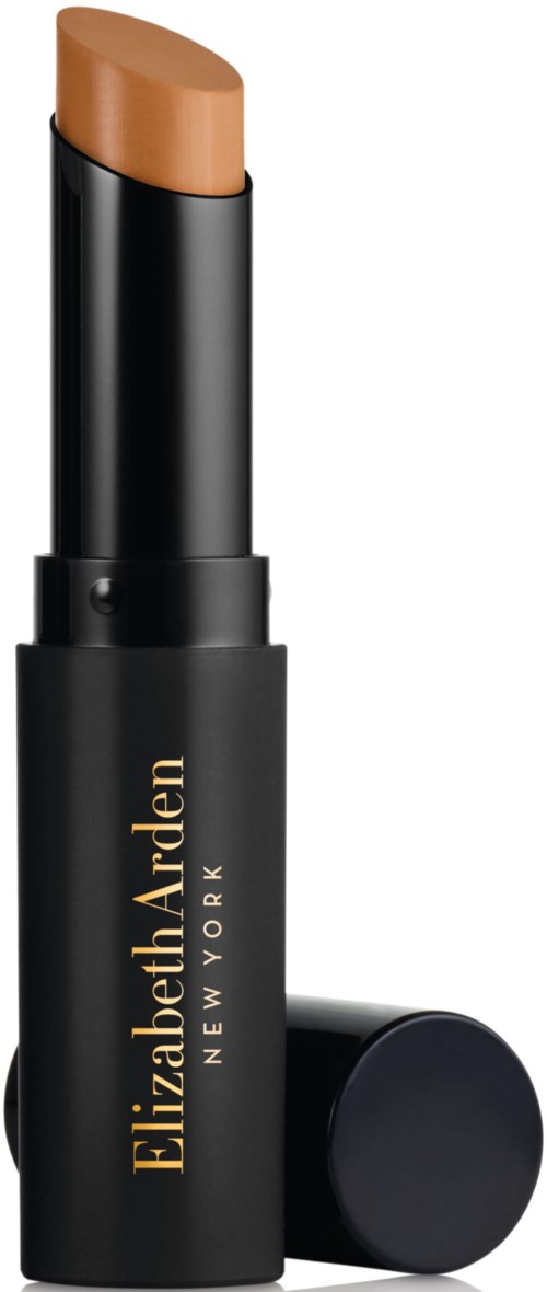 En beige læbestift i et sort rør med 'Elizabeth Arden New York' skrevet på.