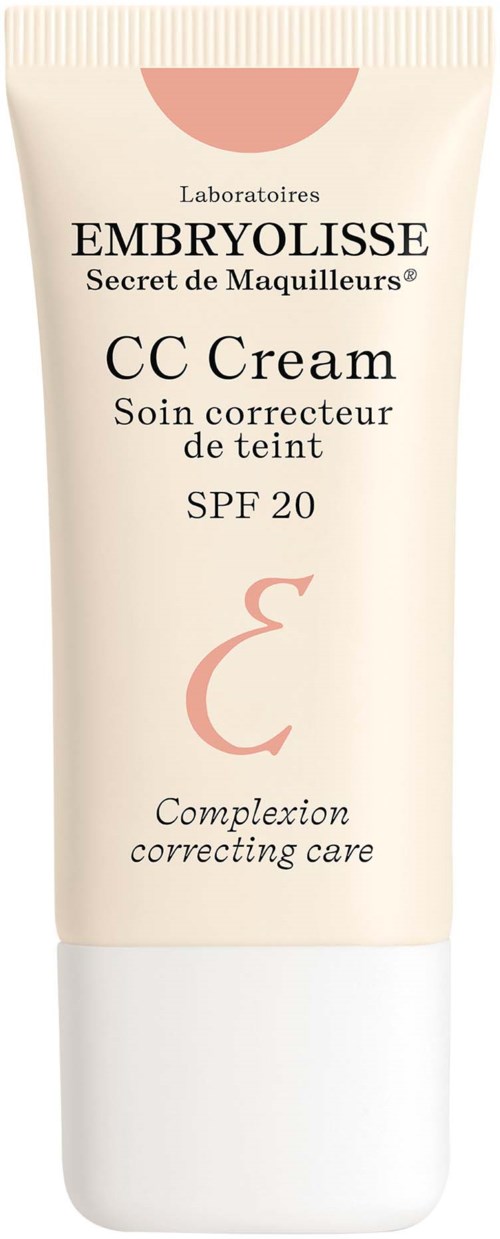 En tube med Embryolisse CC Cream med SPF 20, designet for korrigering og pleie av huden.