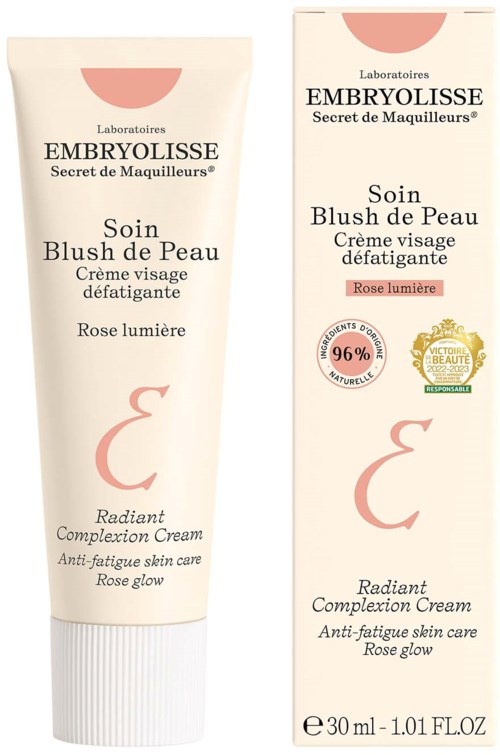En tube og eske med Embryolisse ansiktskrem med rose duft, som hevder å forbedre hudens glød og bekjempe tretthet.