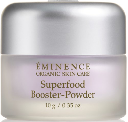 En liten burk med silverlock innehållande Éminence Organic Skin Care Superfood Booster-Powder.