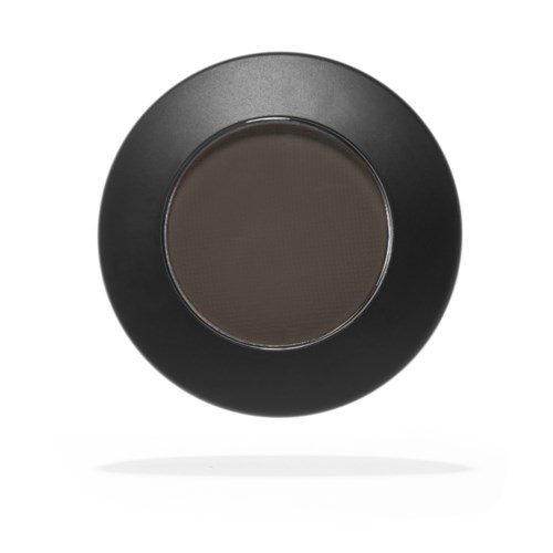 A round, black shallow dish or bowl with a flat edge and dark interior, floating above a white background.