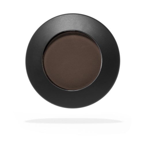 A round, dark brown object with a black outer rim, possibly a makeup product or compact.