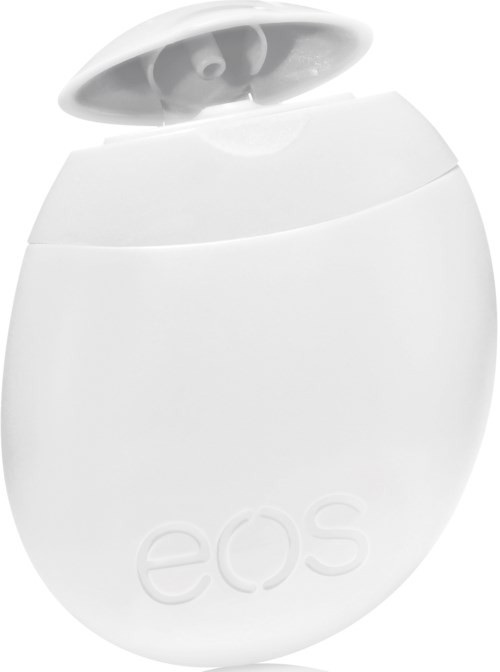En vit elektronisk enhet med lock, märkt med "eos," troligen en skönhetsprodukt.