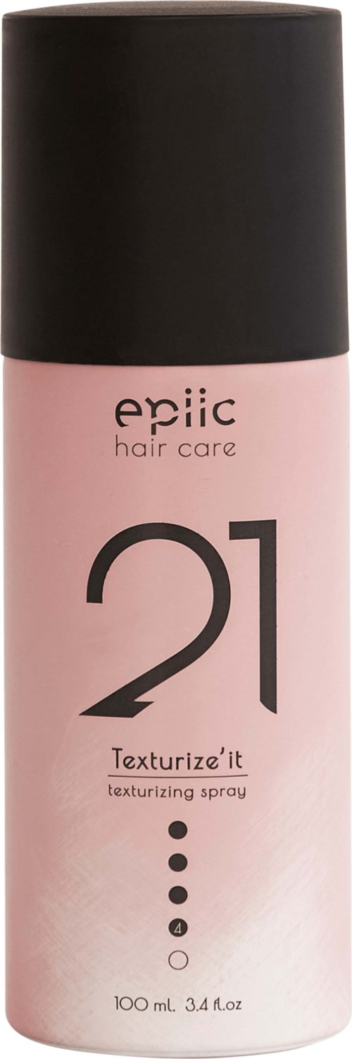 Rosa sprayflaska märkt Epic Hair Care Texture It, storlek 100 ml, med svart lock.