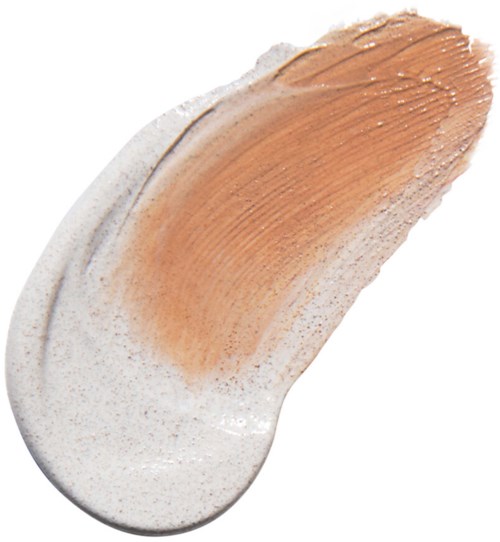 Eine beige und weiße Creme oder Lotion in Pinselstrichoptik.
