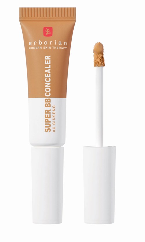 En tube fra Erborian koreansk hudterapi BB-blegner med en applikatorstav, der viser beige produkt.