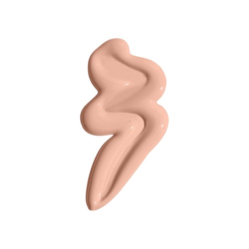 En krøllet linje af beigefarvet creme eller lotion på hvid baggrund.
