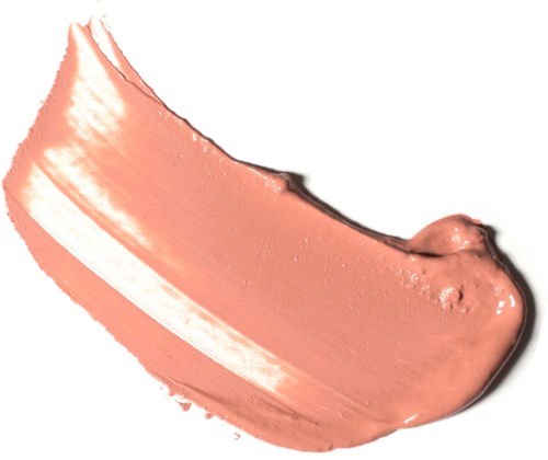 En prøve af lyserød makeup eller creme med glat, blankt udseende og nogle tykkere områder.