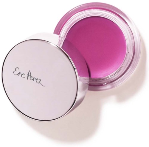 Lyserødt makeup blush i beholder med hvid låg og håndskrevet navn, "Ene Perez."