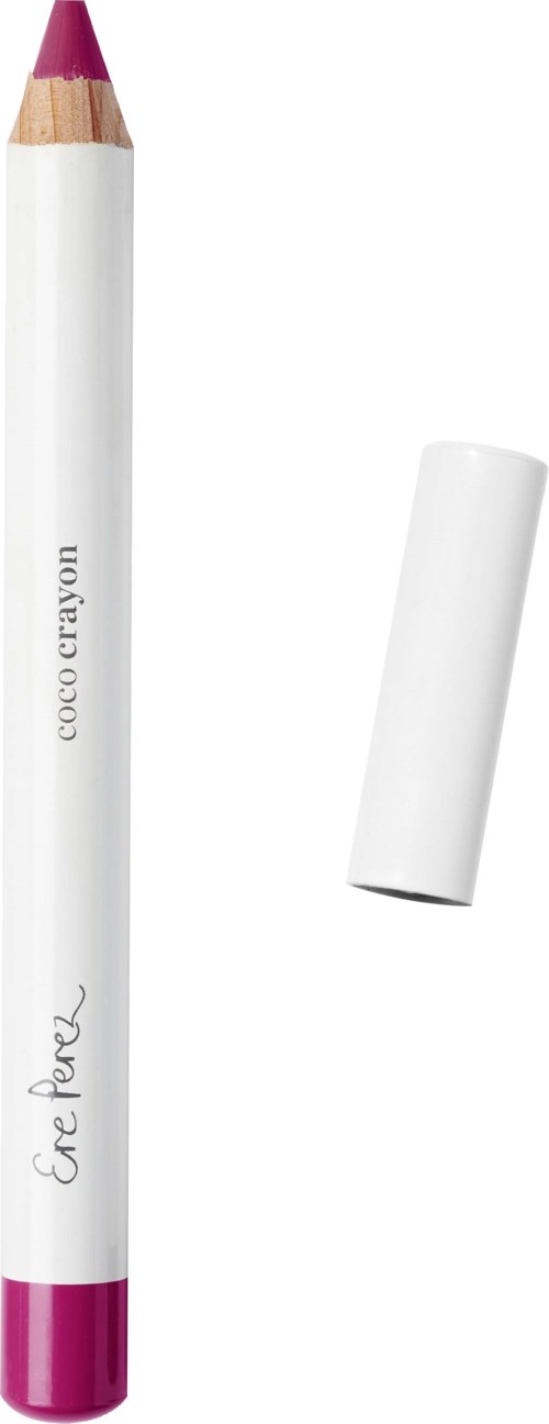 En hvid og pink kulstift mærket 'coco crayon' og 'Ere Pearl' med en separat hvid kappe.