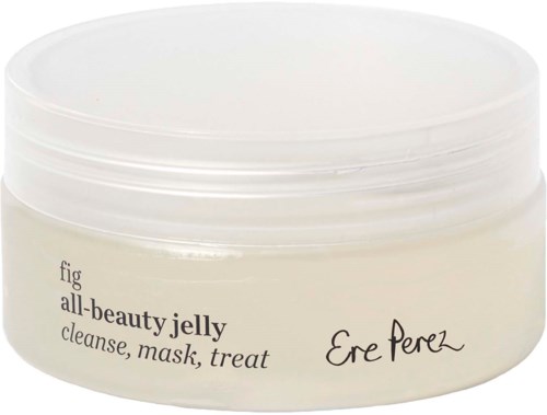 A white jar of Fig All-Beauty Jelly for cleansing, masking, and treating skin by Ere Perez.