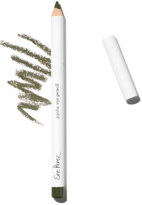 En vit ögonpenna med märket 'joiqa eye pencil' och texten 'for you' på, med avkapad kork och en suddad linje.