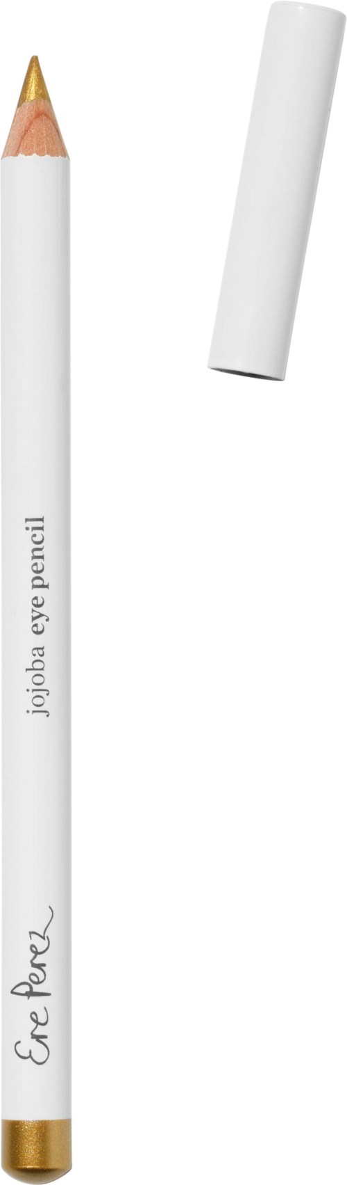 En hvid øjenblyant med en guldkant, mærket 'jolipa eye pencil' og en aftagelig hætte.