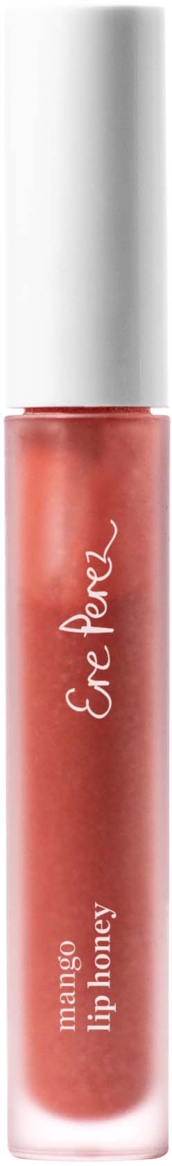 En leppestift-flaske merket 'mango lip honey' med hvit hette, inneholder rosa gloss.