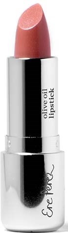En persikfärgad läppoljepinne i ett silver- och vitt hölje, märkt 'olivolja'.