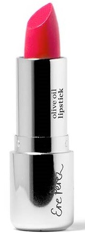 En rosa leppestift med sølv- og hvitt etui, merket Olive Oil Lipstick fra Eve Pearl.