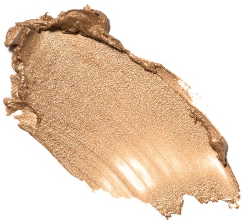 En cremet, beige makeupprøve med glat tekstur og let shimmer. Den ser ud til at være spredt på en overflade.