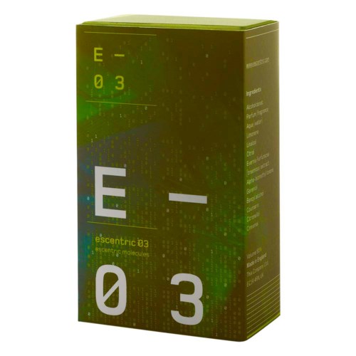 A green box labeled 'escentrix 03' with a scientific and digital theme design.