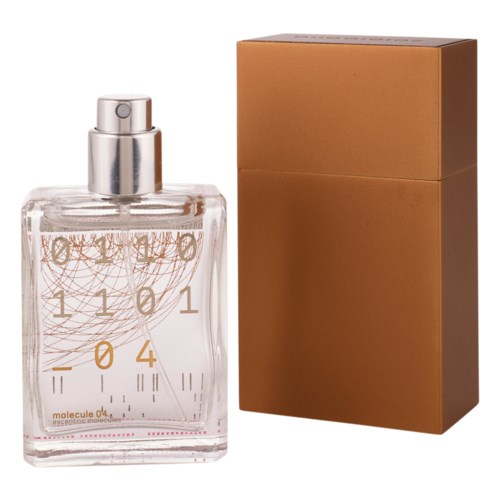 Eine Parfümflasche neben einer braunen rechteckigen Box mit modernem und minimalistischem Design.