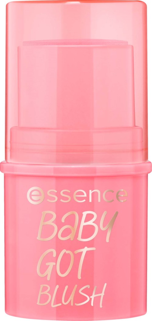 Pink stick with gold and pink text that says Essence Baby Got Blush. It is a blush product for cheeks.