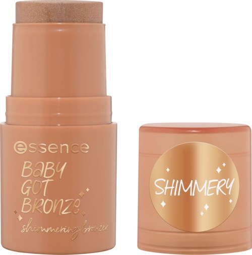 En antikbronstonad makeup-produkt med lock, märkt Baby Got Bronze och Shimmer. Det verkar vara en bronzer.