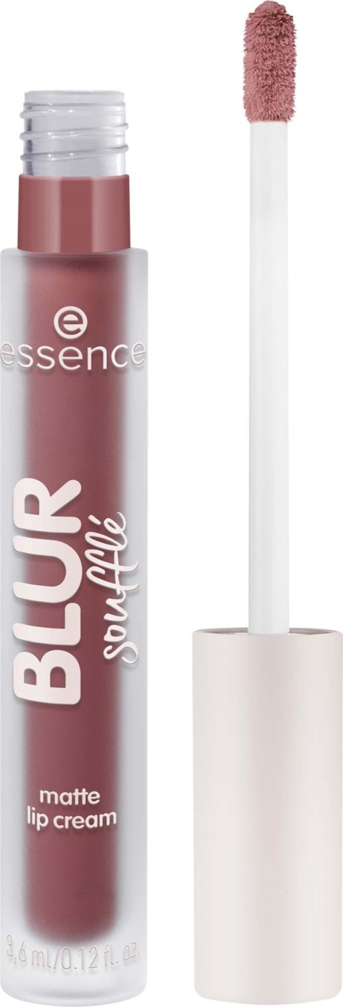 En matt läppstiftstubbe med ett rosa nyans och en applicator utanför som visar färgen.