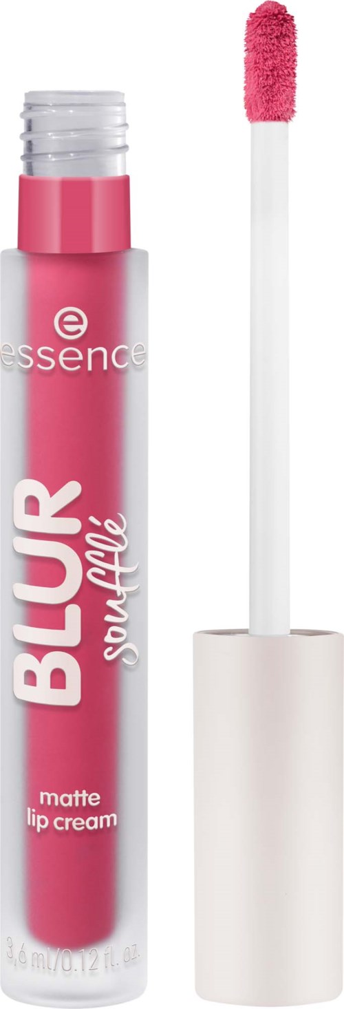 Pink matte lip cream tube with a white applicator and pink sponge tip.