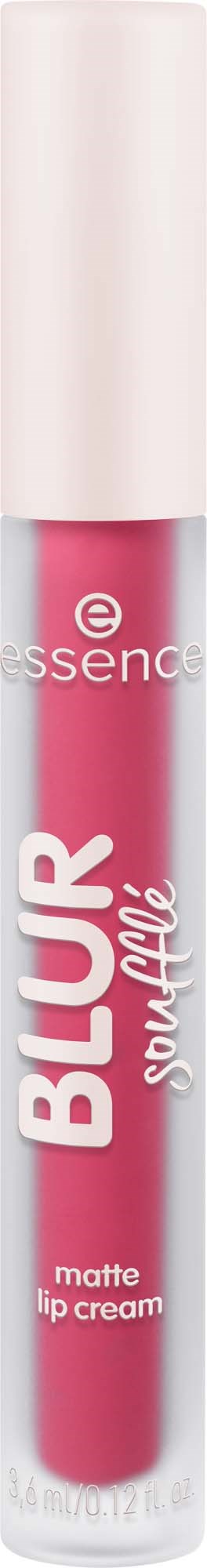 A pink matte lip cream in a cylindrical white and transparent tube with label and cap.