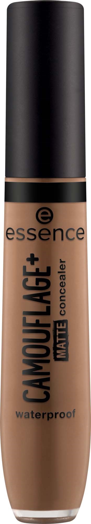 A concealer in a tube, labeled Essence Camouflage+ matte, designed to hide imperfections, waterproof.