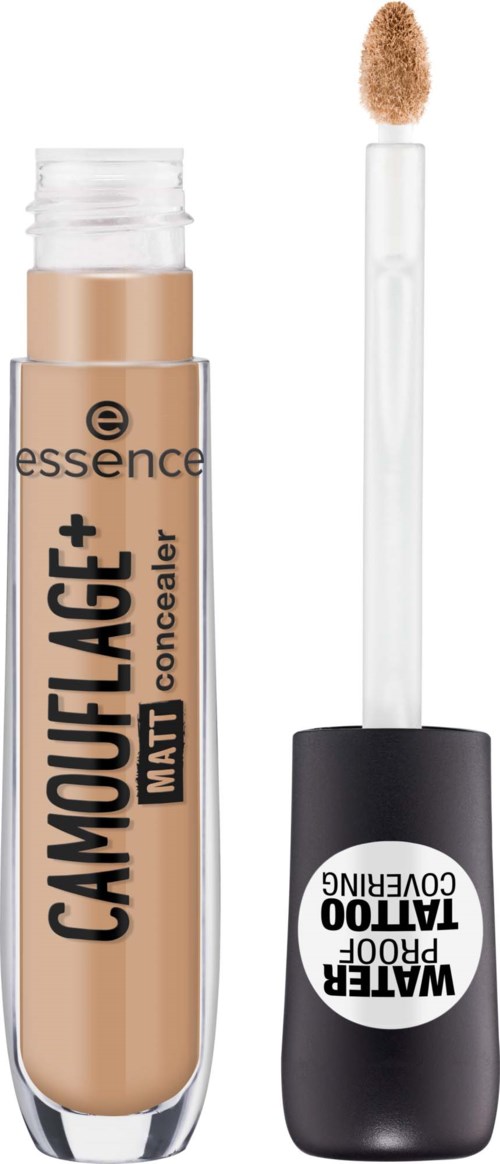 En concealer i stiftform med en svampapplikator och en genomskinlig tub som visar beige färg, märkt 'Camouflage + Eye & Face'.